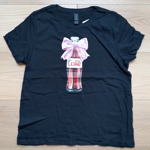 New Ladies Large - Diet Coke Bottle with Pink Coquette Bow - Black T-Shirt - Picture 4 of 4